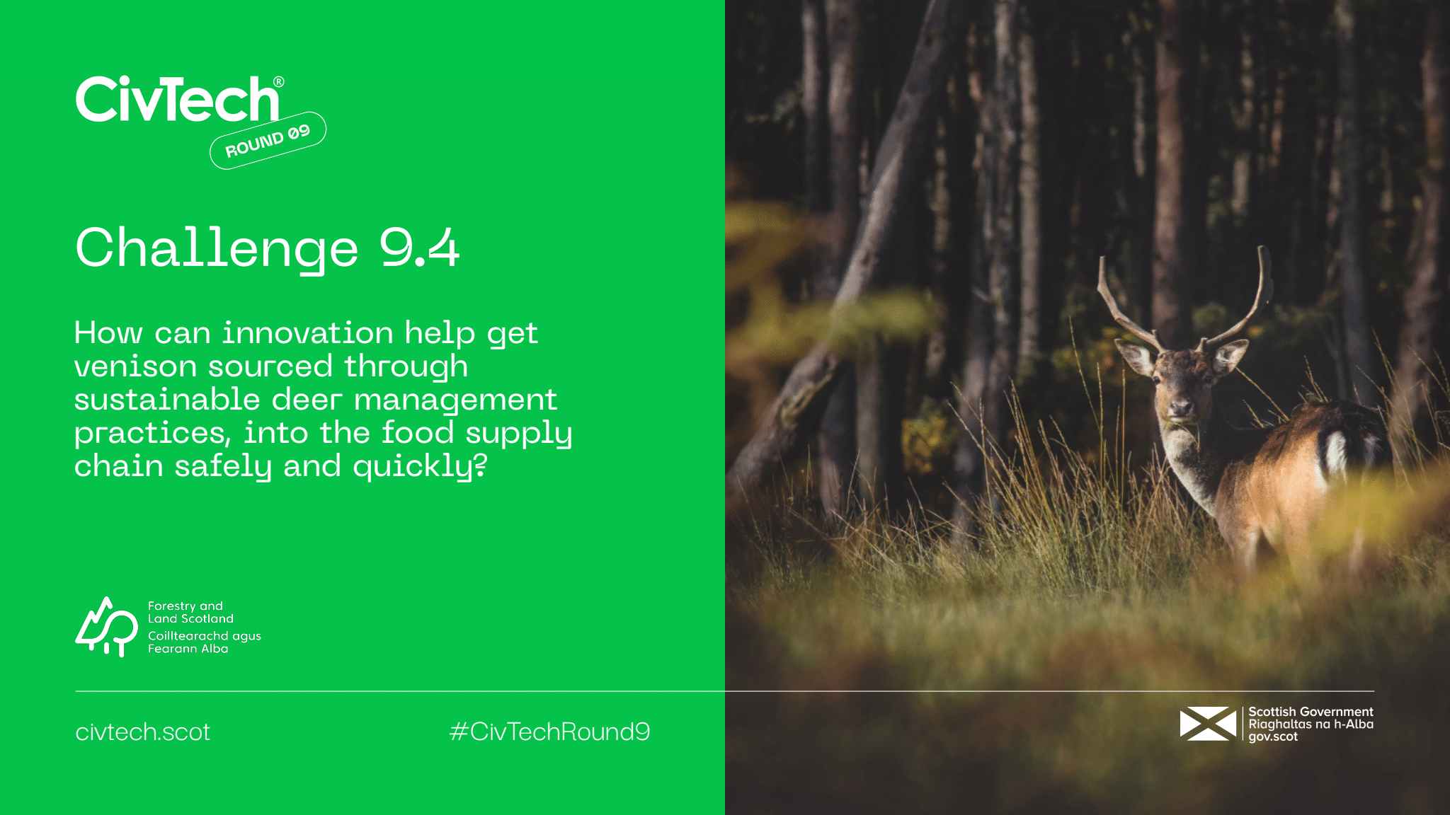 Graphic with the challenge text and a deer photo with logos 