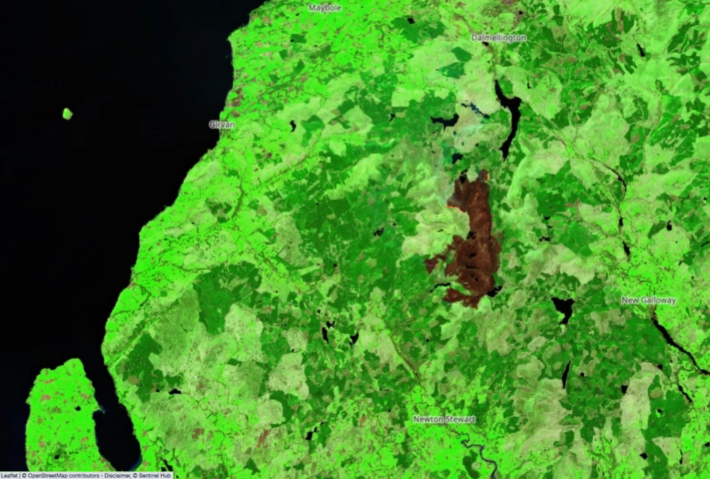 a map showing a large burned area of land